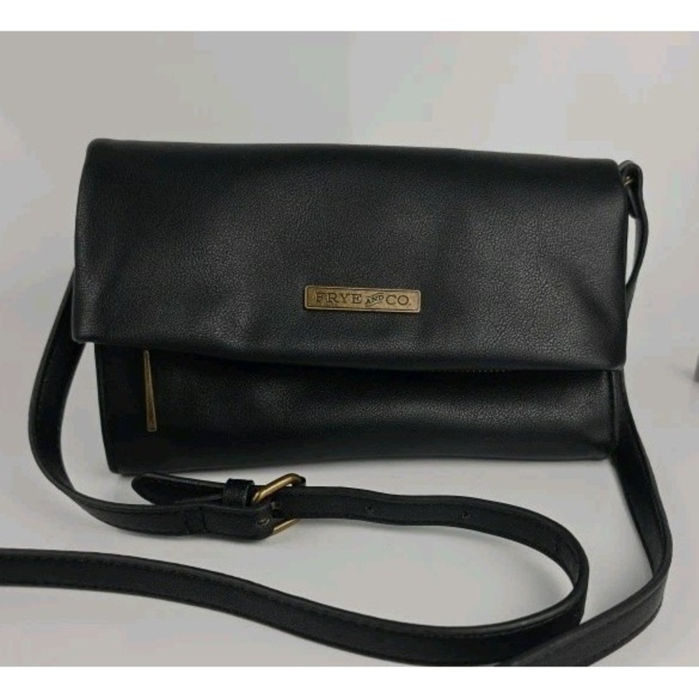 Frye and Co Black Foldover PU Leather‎ Crossbody Bag Organizer Purse